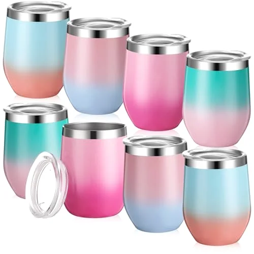 Wine Tumbler Bulk with Lid Gradient Color Stainless Steel Insulated Wine Tumbler Bachelorette Cups Reusable Travel Mug for Women Mother Wedding Party(Gradient) view 6