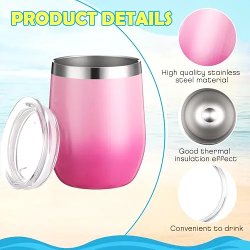 Wine Tumbler Bulk with Lid Gradient Color Stainless Steel Insulated Wine Tumbler Bachelorette Cups Reusable Travel Mug for Women Mother Wedding Party(Gradient) view 8