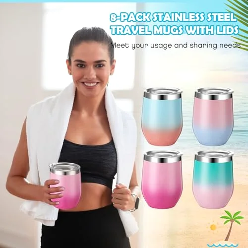 Wine Tumbler Bulk with Lid Gradient Color Stainless Steel Insulated Wine Tumbler Bachelorette Cups Reusable Travel Mug for Women Mother Wedding Party(Gradient) view 9