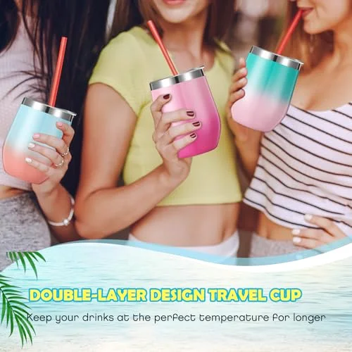 Wine Tumbler Bulk with Lid Gradient Color Stainless Steel Insulated Wine Tumbler Bachelorette Cups Reusable Travel Mug for Women Mother Wedding Party(Gradient) view 10