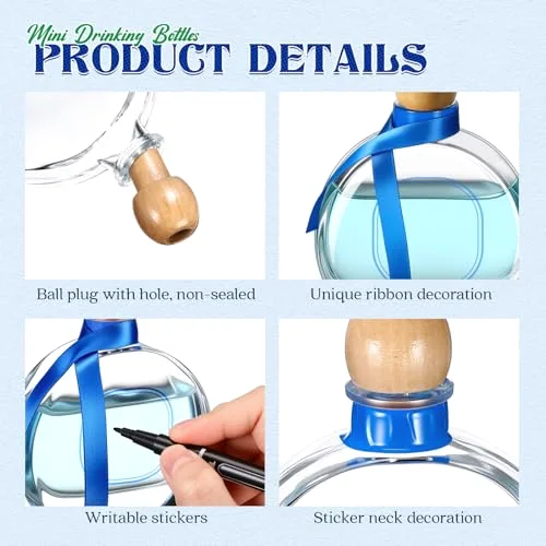 / Don Julio Tequila Bottles with Cork and Straw Mini Empty Flat Patron Bottles Reusable Tiny Liquor Jar Shot Glass with Silk Ribbon for Wedding Party Decoration view 4