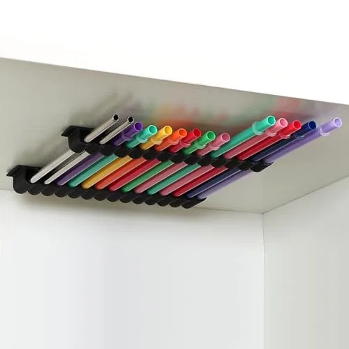 Straw Holder for Cabinet Reusable Straw Organizer with Double Sided Adhesive Tape Screws Storage Container for Kitchen Counter Cupboard(,Classic)