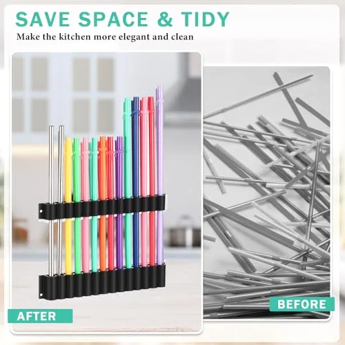 Straw Holder for Cabinet Reusable Straw Organizer with Double Sided Adhesive Tape Screws Storage Container for Kitchen Counter Cupboard(,Classic) view 3