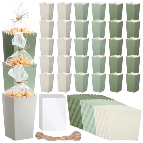 Popcorn Boxes and Treat Bag Set Bulk Wedding Popcorn Containers 6.7' Open Top Paper Popcorns Bag with Treat Candy Bags & Packing String for Party Movie (Gradient) view 6