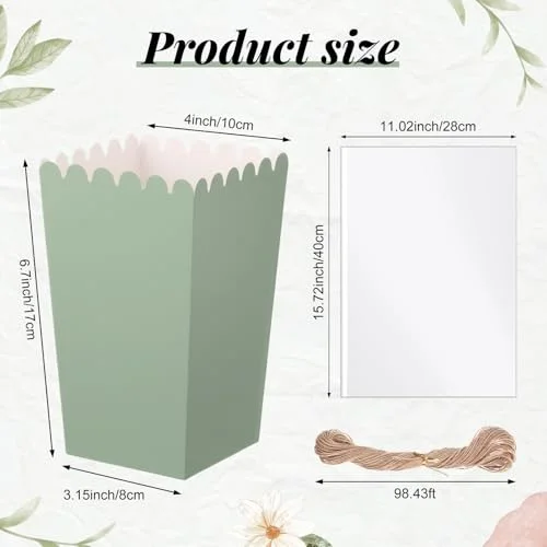 Popcorn Boxes and Treat Bag Set Bulk Wedding Popcorn Containers 6.7' Open Top Paper Popcorns Bag with Treat Candy Bags & Packing String for Party Movie (Gradient) view 7