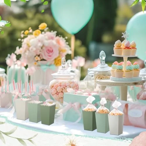 Popcorn Boxes and Treat Bag Set Bulk Wedding Popcorn Containers 6.7' Open Top Paper Popcorns Bag with Treat Candy Bags & Packing String for Party Movie (Gradient) view 9