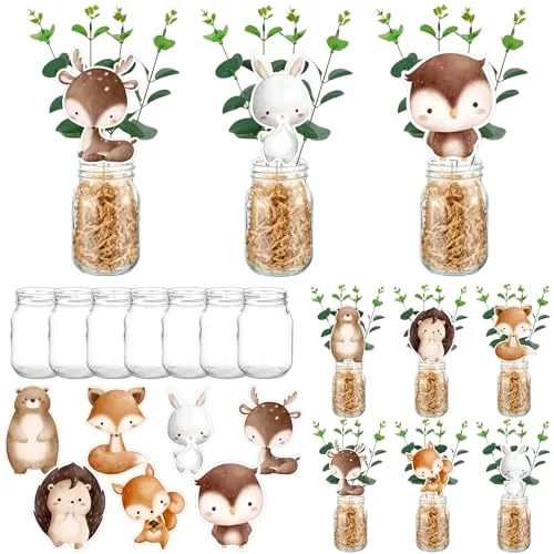 Woodland Animals Baby Shower Table Centerpieces Decoration Forest Animal Mason Jar Vase Artificial Flowers Sh Filler for Woodland Creature Birthday Camp Party Decor