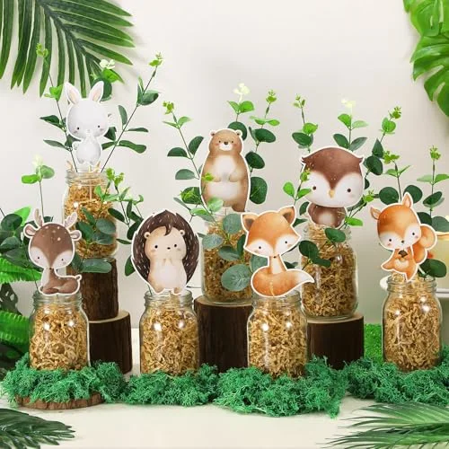 Woodland Animals Baby Shower Table Centerpieces Decoration Forest Animal Mason Jar Vase Artificial Flowers Sh Filler for Woodland Creature Birthday Camp Party Decor view 2