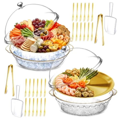 11.8" Chilled Serving Tray for Parties with Compartments and lid Ice Chilled Party Platter Charcuterie Serving Board Cold Dish Dip for Fruit Seafood Vegetable Shrimp Cocktail() view 6