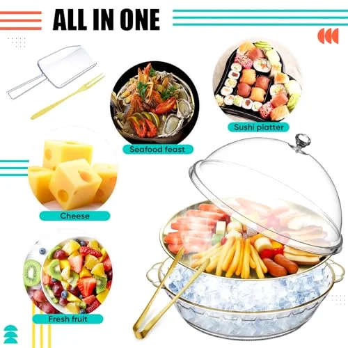 11.8" Chilled Serving Tray for Parties with Compartments and lid Ice Chilled Party Platter Charcuterie Serving Board Cold Dish Dip for Fruit Seafood Vegetable Shrimp Cocktail() view 7