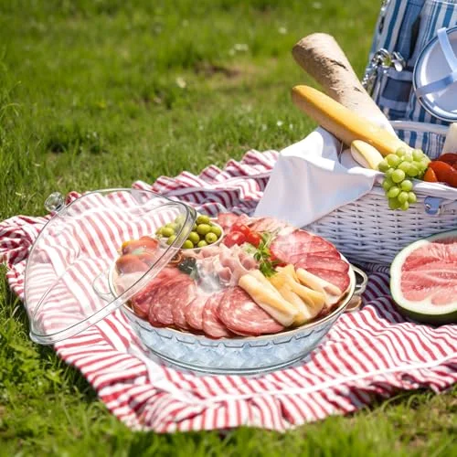 11.8" Chilled Serving Tray for Parties with Compartments and lid Ice Chilled Party Platter Charcuterie Serving Board Cold Dish Dip for Fruit Seafood Vegetable Shrimp Cocktail() view 8