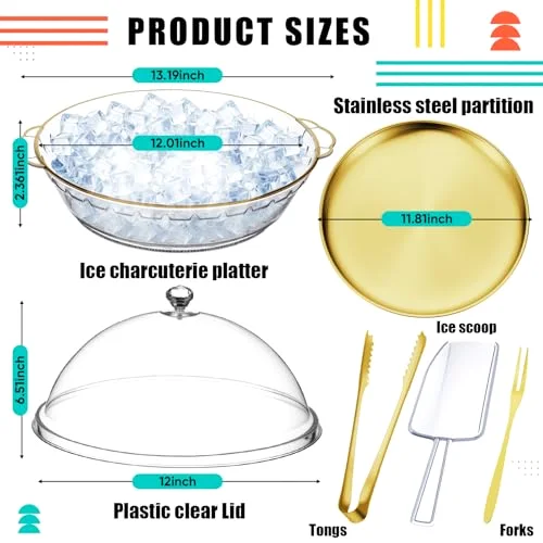 11.8" Chilled Serving Tray for Parties with Compartments and lid Ice Chilled Party Platter Charcuterie Serving Board Cold Dish Dip for Fruit Seafood Vegetable Shrimp Cocktail() view 9