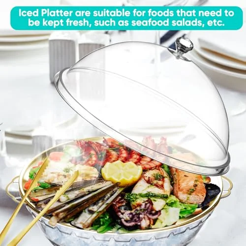 11.8" Chilled Serving Tray for Parties with Compartments and lid Ice Chilled Party Platter Charcuterie Serving Board Cold Dish Dip for Fruit Seafood Vegetable Shrimp Cocktail() view 10