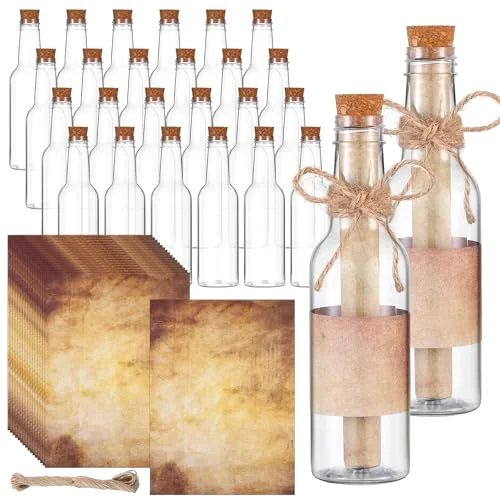 Message Bottles with Letter Printer Paper Plastic Bottles & Corks Twines for Message Invitations Birthday Wedding Baby Shower DIY Crafts Gift Party Favors (Vintage) view 6