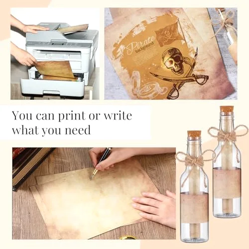Message Bottles with Letter Printer Paper Plastic Bottles & Corks Twines for Message Invitations Birthday Wedding Baby Shower DIY Crafts Gift Party Favors (Vintage) view 8