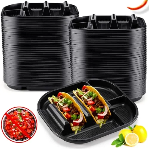 Disposable Taco Stands Holder Plates with 2 Dividers