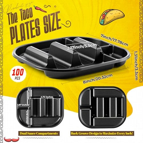 Disposable Taco Stands Holder Plates with 2 Dividers view 2