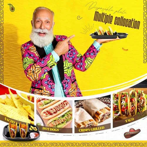 Disposable Taco Stands Holder Plates with 2 Dividers view 4