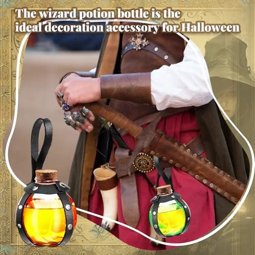 Plastic Potion Bottles with Cork Witch Cosplay Accessories Wizard Potions with Leather Belt Holder Spell Jar Witch Bottles Renaissance Accessories for Women Men Costume( Rivet) view 5