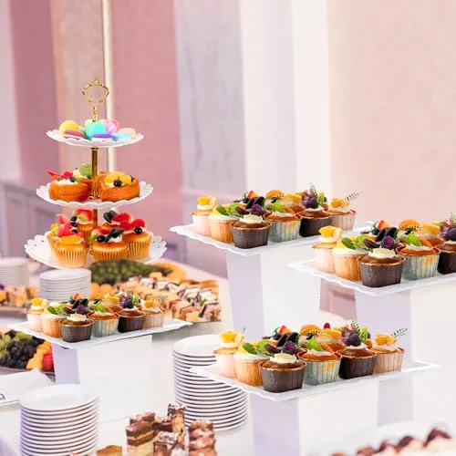 Buffet Risers with Cupcake Stand Holder Serving Tray, Food Risers for Buffet Table, Display Stand Catering Dessert Collectibles, Acrylic Cube Boxes Nesting for Party (Transparent) view 5