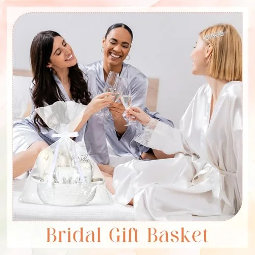 Bride to Be Gift Basket for Bridal Shower, Bridal Box with Basket, Makeup Bag, Slippers, Headband, Sash, Mrs Ring Dish, Jewelry Box and More for Wedding Engagement Gift() view 8