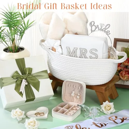 Bride to Be Gift Basket for Bridal Shower, Bridal Box with Basket, Makeup Bag, Slippers, Headband, Sash, Mrs Ring Dish, Jewelry Box and More for Wedding Engagement Gift() view 9