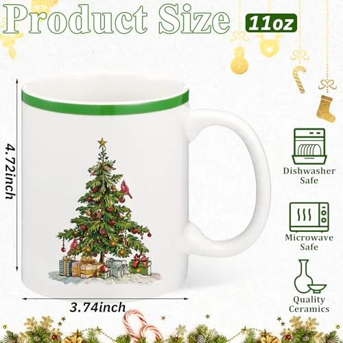 Set of 6 Christmas Tree Mug Xmas Coffee Mugs Set Holiday Festive Gift Tea Cups for Christmas Hot Cocoa Birthday Party Dishwasher Microwave Safe view 2