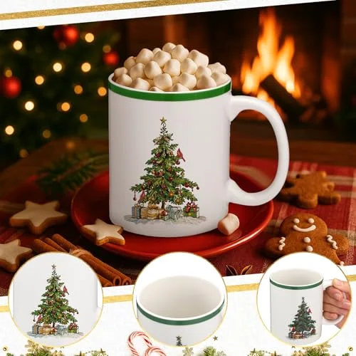 Set of 6 Christmas Tree Mug Xmas Coffee Mugs Set Holiday Festive Gift Tea Cups for Christmas Hot Cocoa Birthday Party Dishwasher Microwave Safe view 3