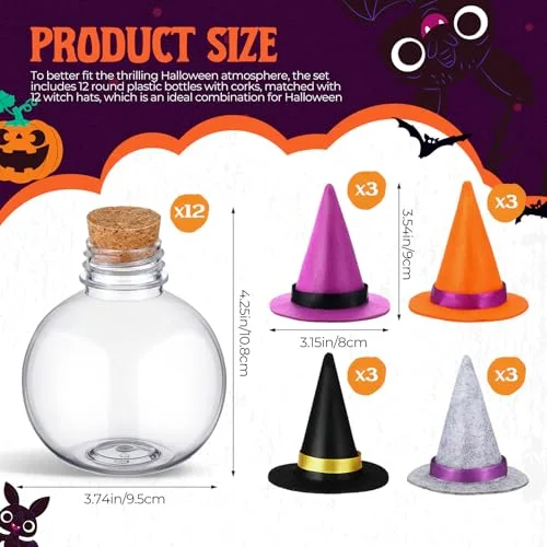 Spherical Plastic Potion Bottles with Hat Ball Shape Round Bottles for Drink Candy Jar Halloween Table Decoration DIY Crafts Gifts (4 Colors) view 2