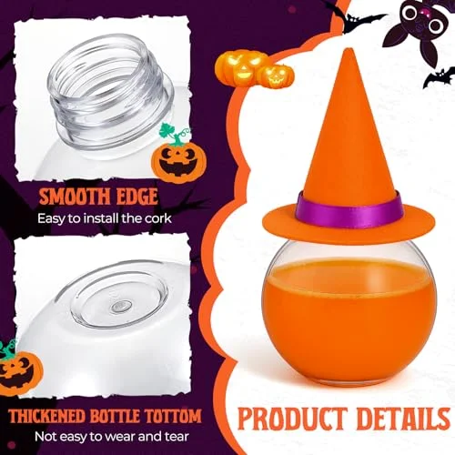 Spherical Plastic Potion Bottles with Hat Ball Shape Round Bottles for Drink Candy Jar Halloween Table Decoration DIY Crafts Gifts (4 Colors) view 3
