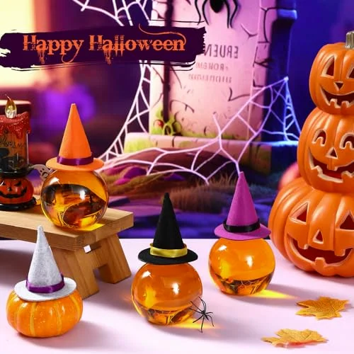 Spherical Plastic Potion Bottles with Hat Ball Shape Round Bottles for Drink Candy Jar Halloween Table Decoration DIY Crafts Gifts (4 Colors) view 4