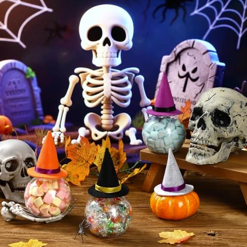 Spherical Plastic Potion Bottles with Hat Ball Shape Round Bottles for Drink Candy Jar Halloween Table Decoration DIY Crafts Gifts (4 Colors) view 5