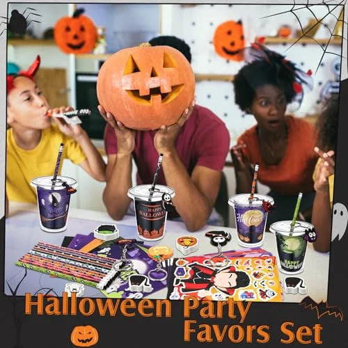 Halloween Gifts Party Favors Cups Filler Halloween Party Supplies Goody Cups Pencil Keychain Eraser Sticker Card for Trick or Treating Spooky Themed Parties Gifts Prizes Rewards view 5