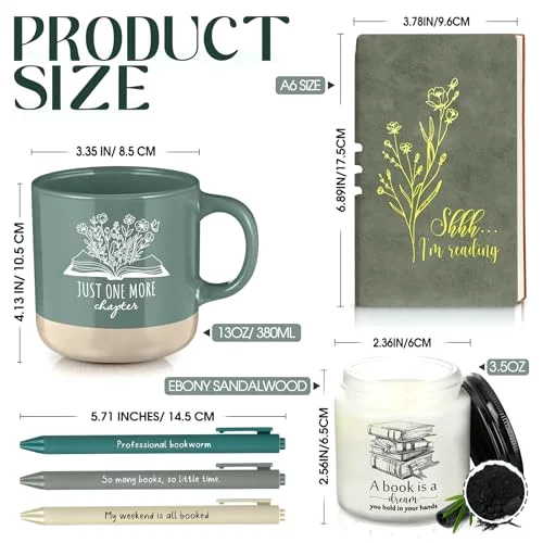 Book Lover Gifts for Women Teacher Men Back to School Accessories for Bookish Reading A6 Notebook Ballpoint Pen Ceramic Cup Candle Book Club Gift for Bookworm Reader Librarian() view 7
