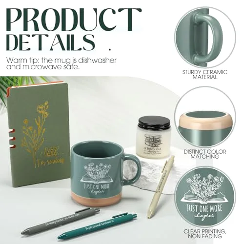 Book Lover Gifts for Women Teacher Men Back to School Accessories for Bookish Reading A6 Notebook Ballpoint Pen Ceramic Cup Candle Book Club Gift for Bookworm Reader Librarian() view 8