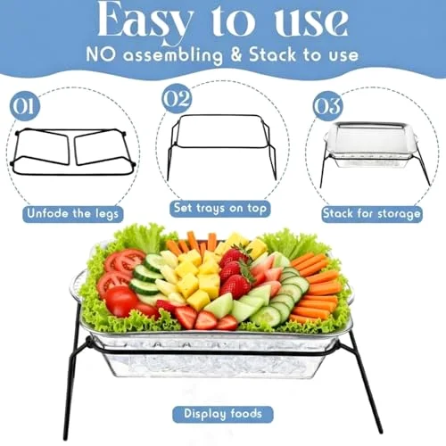 2 Tier Serving Trays Set 9 Chilled Serving Tray with Compartments Square with Foldable Tie Trays Stand Ice Chilled Charcuterie Platter for Parties Shrimp Seafood Appetizer (Classic) view 4