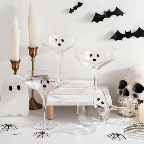 Halloween Ghost Martini Glasses Margarita Cups view 2