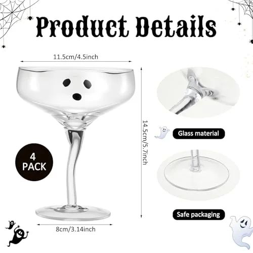Halloween Ghost Martini Glasses Margarita Cups view 4