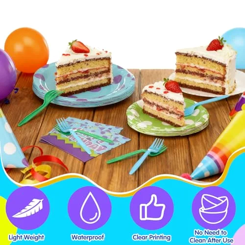 Monster Birthday Party Supplies Monster Plates Napkins and Forks Birthday Party Table Decorations Disposable Cake Tableware Set for 24 Guests view 4