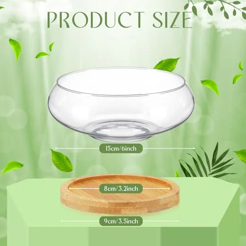 Glass Planter Bowls for Flowers with Tray 6'' Round Glass Vase Bowl Hydroponic Lotus Planter Pot Propagation Vases Fish Bowl for Plants Indoor Windowsill Kitchen Desktop Wedding Decor view 7