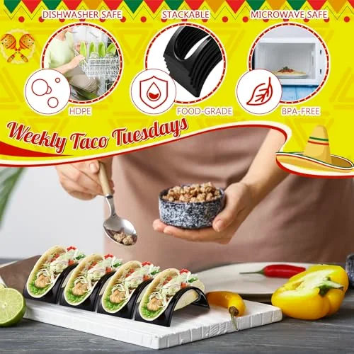 Single Taco Holder Stand Plastic Tray Plates Mexico Taco Holder for Tuesday Night Carnival Backyard Party Supplies, Dishwasher Microwave Safe view 9