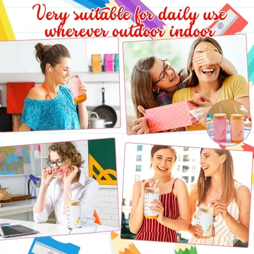 Back to School Teacher Gifts Glass Cups Drinking Tumbler with Lids and Straws Coffee Cups Bulk First Day of School Gifts for Women (,Notebook Line) view 4
