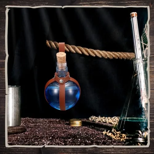 Plastic Potion Bottle for Drinks Round Spherical Bottle with Cork Stopper Wizard Potion Jar Kit Cosplay Accessories with Leather Belt Candy Jar for Party Decorations(Coffee) view 4