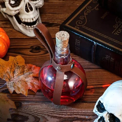Plastic Potion Bottle for Drinks Round Spherical Bottle with Cork Stopper Wizard Potion Jar Kit Cosplay Accessories with Leather Belt Candy Jar for Party Decorations(Coffee) view 5