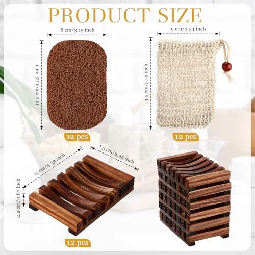 Soap Saver Set for Packaging Gift Including Wooden Dish Holder Exfoliating Bag with Drawstring Soap Pads for Mother's Day Bar Wedding Baby Shower Homemade Gift( Color) view 2