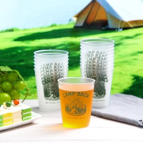 16 Bachelorette Party Cups Camp Bach Frosted Plastic Cute Bach Party Drinkware Reusable Cups Supplies Bridal Shower Favors Engagement Decorations Gift(, Camp) view 2