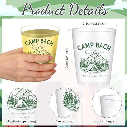 16 Bachelorette Party Cups Camp Bach Frosted Plastic Cute Bach Party Drinkware Reusable Cups Supplies Bridal Shower Favors Engagement Decorations Gift(, Camp) view 3