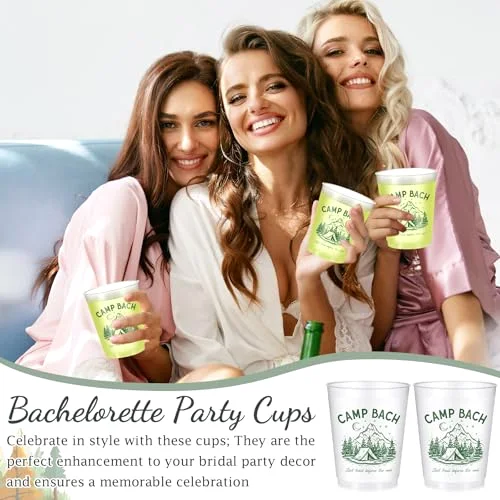 16 Bachelorette Party Cups Camp Bach Frosted Plastic Cute Bach Party Drinkware Reusable Cups Supplies Bridal Shower Favors Engagement Decorations Gift(, Camp) view 5