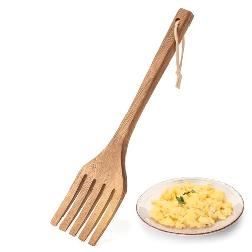 10 Inches Acacia Wooden Forks for Cooking Kitchen Baking Tool Five Tines Long Handle Wood Fork for Home Restaurant Kitchen Salad Pasta Grill Tasting Utensils