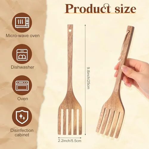 10 Inches Acacia Wooden Forks for Cooking Kitchen Baking Tool Five Tines Long Handle Wood Fork for Home Restaurant Kitchen Salad Pasta Grill Tasting Utensils view 3